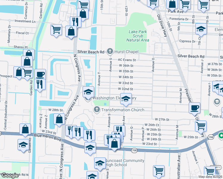 map of restaurants, bars, coffee shops, grocery stores, and more near 3108 Avenue S in West Palm Beach