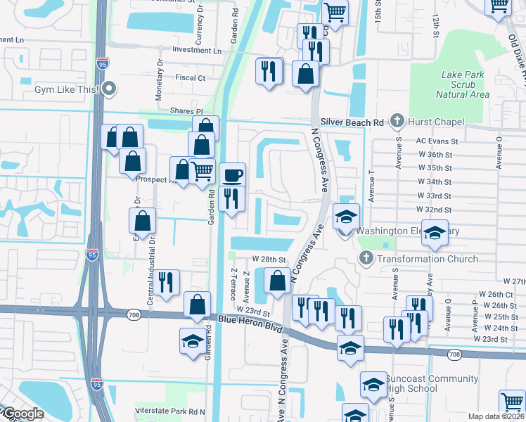 map of restaurants, bars, coffee shops, grocery stores, and more near 3080 Laurel Ridge Circle in Riviera Beach