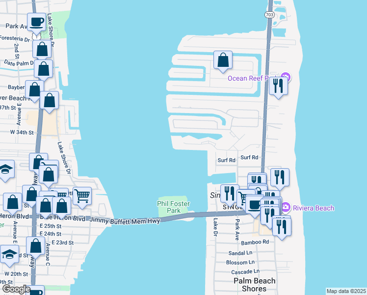 map of restaurants, bars, coffee shops, grocery stores, and more near 1071 Sugar Sands Boulevard in Riviera Beach