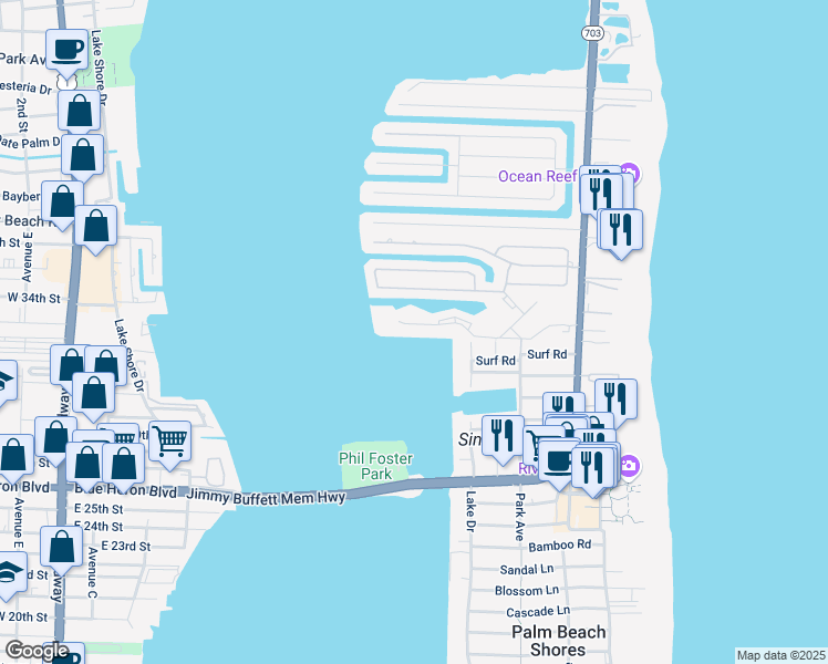 map of restaurants, bars, coffee shops, grocery stores, and more near 1071 Sugar Sands Boulevard in Riviera Beach