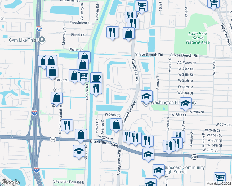 map of restaurants, bars, coffee shops, grocery stores, and more near 3080 Laurel Ridge Circle in Riviera Beach