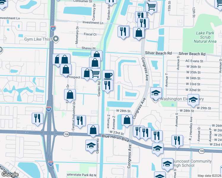 map of restaurants, bars, coffee shops, grocery stores, and more near 1016 Centre Stone Lane in Riviera Beach