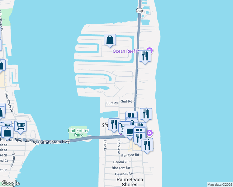 map of restaurants, bars, coffee shops, grocery stores, and more near 1200 Surf Road in West Palm Beach