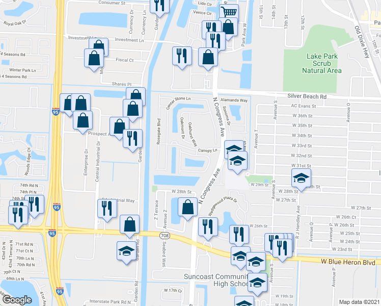 map of restaurants, bars, coffee shops, grocery stores, and more near 3013 Laurel Ridge Circle in Riviera Beach
