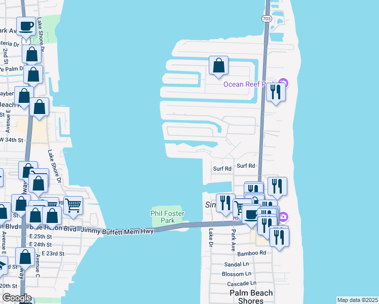 map of restaurants, bars, coffee shops, grocery stores, and more near 1071 Sugar Sands Boulevard in Riviera Beach