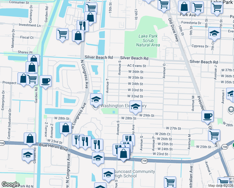 map of restaurants, bars, coffee shops, grocery stores, and more near 3108 Avenue S in West Palm Beach