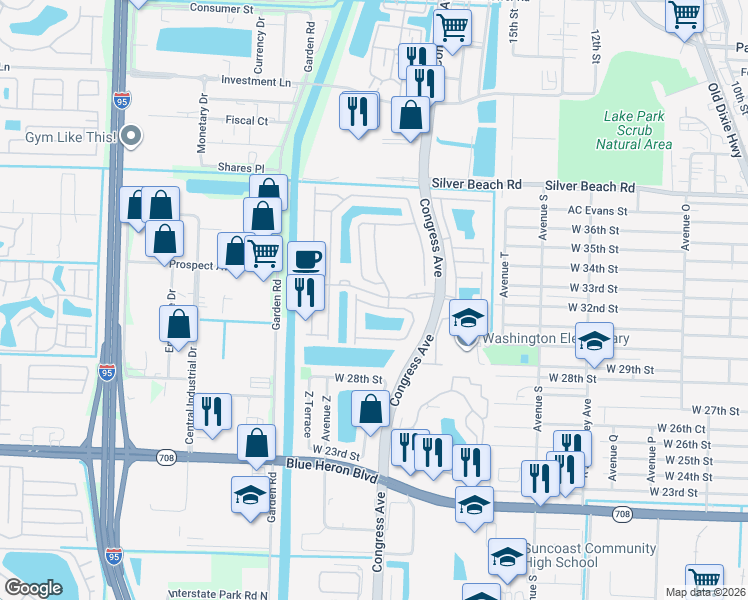 map of restaurants, bars, coffee shops, grocery stores, and more near 3080 Laurel Ridge Circle in Riviera Beach