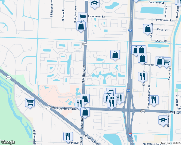 map of restaurants, bars, coffee shops, grocery stores, and more near 7600 Woods Edge Circle in Riviera Beach