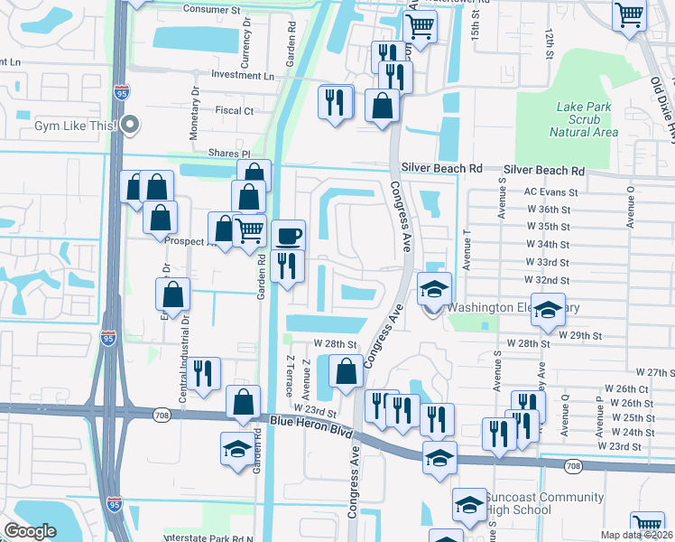 map of restaurants, bars, coffee shops, grocery stores, and more near 3080 Laurel Ridge Circle in Riviera Beach