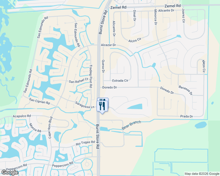 map of restaurants, bars, coffee shops, grocery stores, and more near 25494 Estrada Circle in Punta Gorda