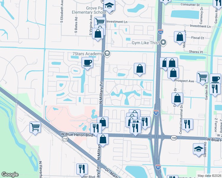 map of restaurants, bars, coffee shops, grocery stores, and more near 4163 Napoli Lake Drive in West Palm Beach