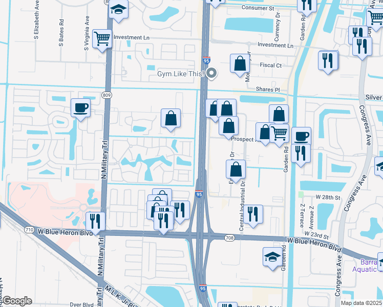 map of restaurants, bars, coffee shops, grocery stores, and more near 1022 Willow Place in Riviera Beach