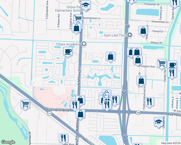 map of restaurants, bars, coffee shops, grocery stores, and more near 4242 Napoli Lake Drive in Riviera Beach