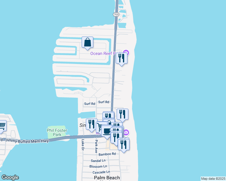 map of restaurants, bars, coffee shops, grocery stores, and more near 3600 North Ocean Drive in Riviera Beach