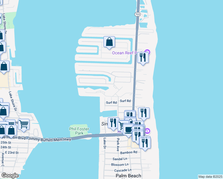 map of restaurants, bars, coffee shops, grocery stores, and more near 1161 Singer Drive in Riviera Beach