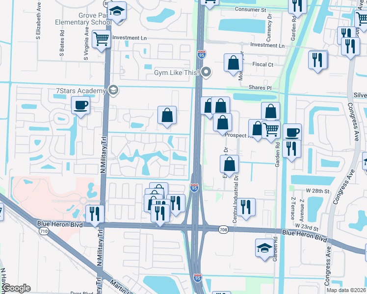 map of restaurants, bars, coffee shops, grocery stores, and more near 1022 Willow Place in Riviera Beach