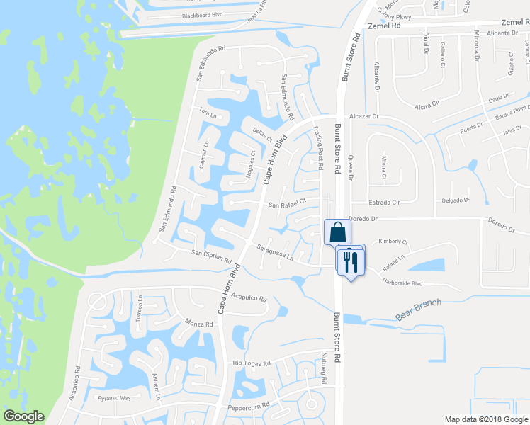 map of restaurants, bars, coffee shops, grocery stores, and more near 16406 Cape Horn Boulevard in Punta Gorda