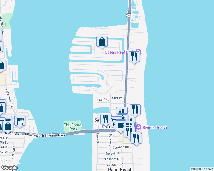 map of restaurants, bars, coffee shops, grocery stores, and more near 1210 Sugar Sands Boulevard in West Palm Beach