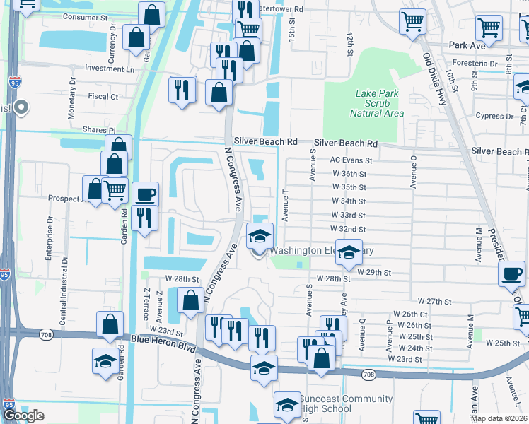 map of restaurants, bars, coffee shops, grocery stores, and more near 1713 Terracotta Drive in Riviera Beach