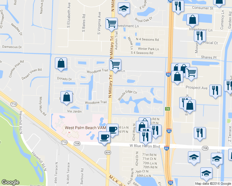 map of restaurants, bars, coffee shops, grocery stores, and more near 4151 Napoli Lake Drive in West Palm Beach