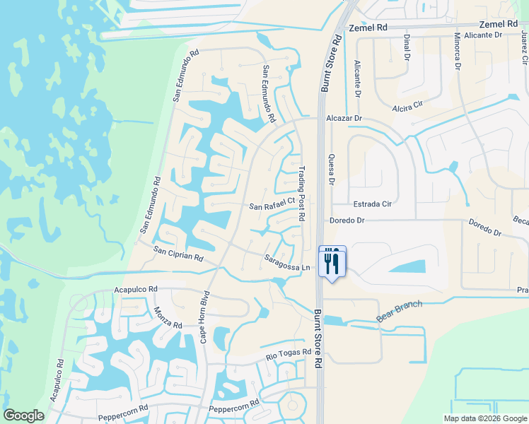 map of restaurants, bars, coffee shops, grocery stores, and more near 24441 San Rafael Court in Punta Gorda