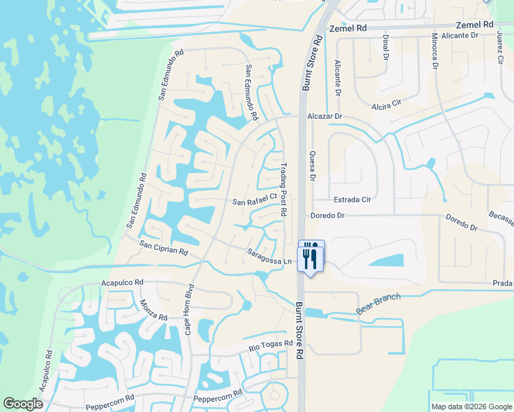map of restaurants, bars, coffee shops, grocery stores, and more near 24441 San Rafael Court in Punta Gorda