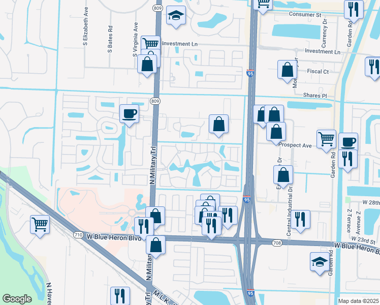 map of restaurants, bars, coffee shops, grocery stores, and more near 4242 Napoli Lake Drive in Riviera Beach