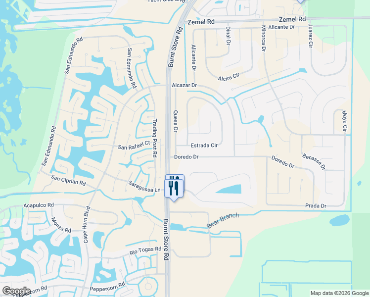 map of restaurants, bars, coffee shops, grocery stores, and more near 25494 Estrada Circle in Punta Gorda