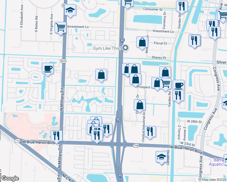 map of restaurants, bars, coffee shops, grocery stores, and more near 1022 Willow Place in Riviera Beach