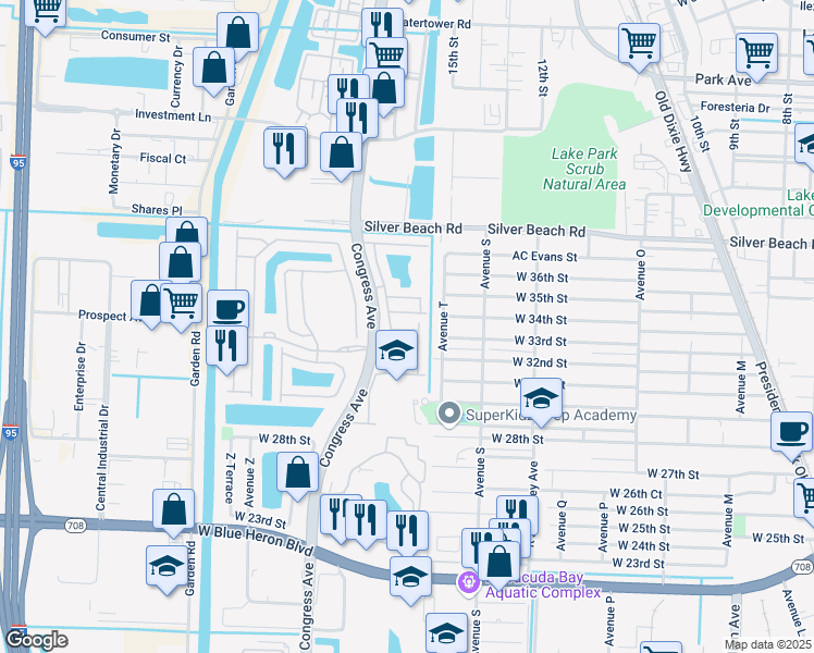 map of restaurants, bars, coffee shops, grocery stores, and more near 1713 Terracotta Drive in Riviera Beach