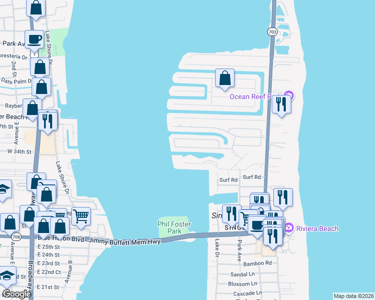 map of restaurants, bars, coffee shops, grocery stores, and more near 1061 Singer Drive in West Palm Beach