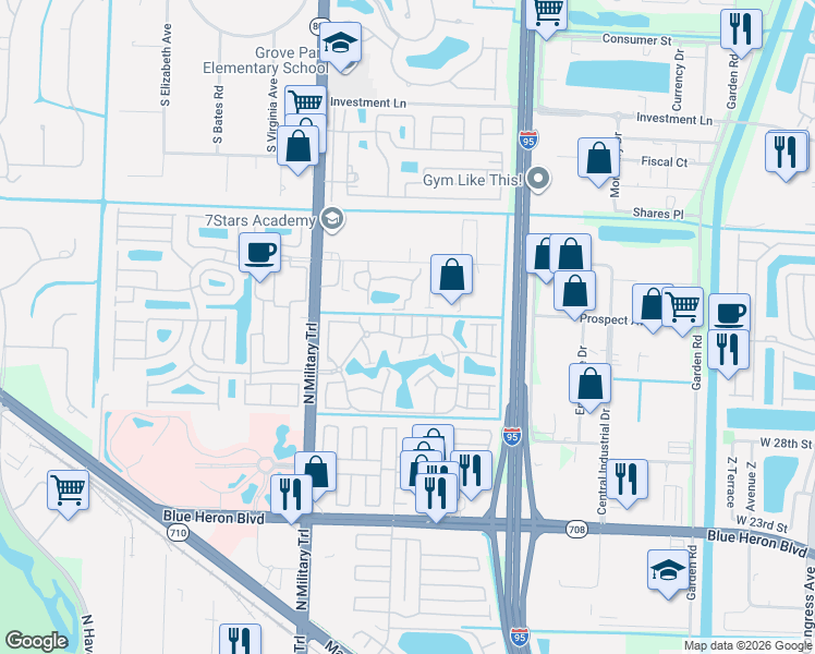 map of restaurants, bars, coffee shops, grocery stores, and more near 4242 Leo Lane in Riviera Beach