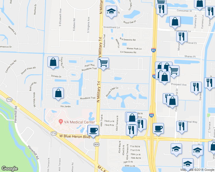 map of restaurants, bars, coffee shops, grocery stores, and more near 4163 Napoli Lake Drive in West Palm Beach