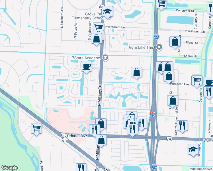 map of restaurants, bars, coffee shops, grocery stores, and more near 4199 Napoli Lake Drive in West Palm Beach