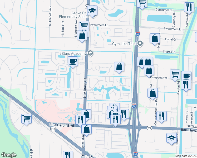 map of restaurants, bars, coffee shops, grocery stores, and more near 4242 Napoli Lake Drive in Riviera Beach