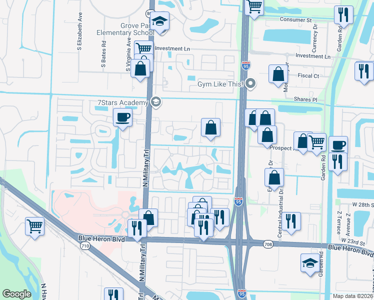 map of restaurants, bars, coffee shops, grocery stores, and more near 4242 Leo Lane in Riviera Beach