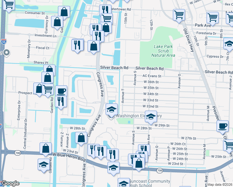 map of restaurants, bars, coffee shops, grocery stores, and more near 1713 Terracotta Drive in Riviera Beach