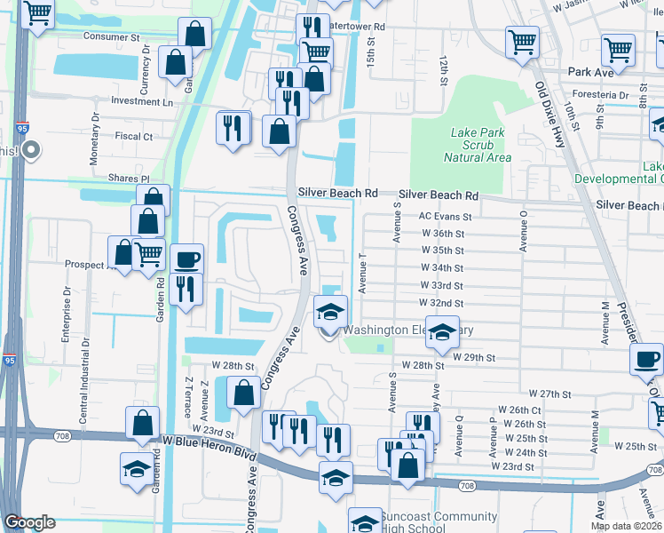 map of restaurants, bars, coffee shops, grocery stores, and more near 1713 Terracotta Drive in Riviera Beach