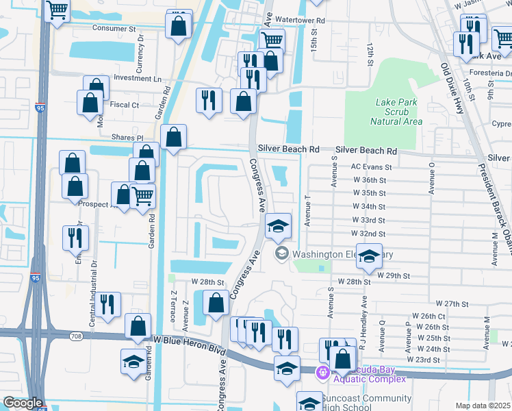 map of restaurants, bars, coffee shops, grocery stores, and more near 2363 Center Stone Ln in Riviera Beach