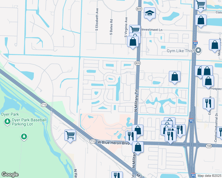 map of restaurants, bars, coffee shops, grocery stores, and more near 8022 Via Hacienda in Riviera Beach