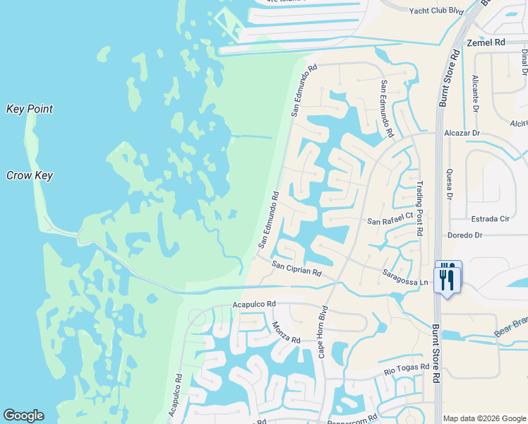 map of restaurants, bars, coffee shops, grocery stores, and more near 16821 San Edmundo Road in Punta Gorda