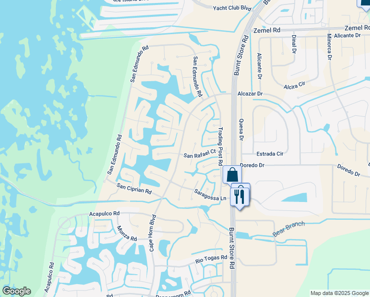 map of restaurants, bars, coffee shops, grocery stores, and more near 16406 Cape Horn Boulevard in Punta Gorda