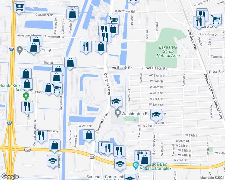 map of restaurants, bars, coffee shops, grocery stores, and more near 2373 Centre Stone Lane in Riviera Beach