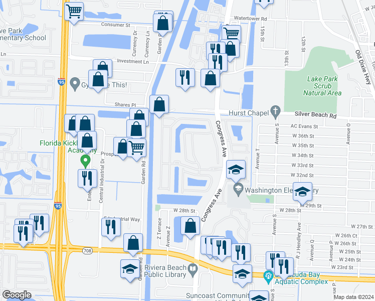 map of restaurants, bars, coffee shops, grocery stores, and more near 2137 Oakmont Drive in Riviera Beach