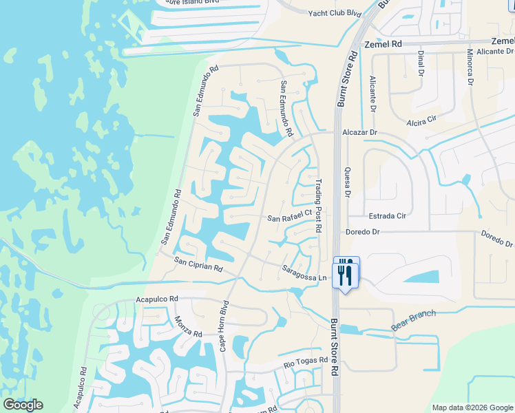map of restaurants, bars, coffee shops, grocery stores, and more near 16349 Cape Horn Boulevard in Punta Gorda