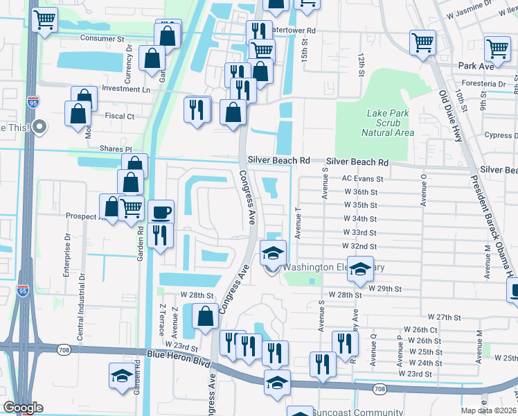 map of restaurants, bars, coffee shops, grocery stores, and more near 3533 Sonoma Drive in Riviera Beach