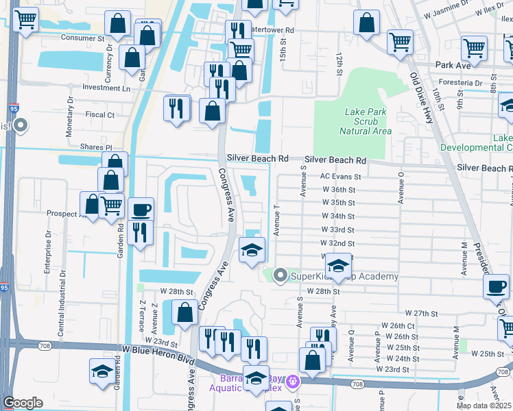 map of restaurants, bars, coffee shops, grocery stores, and more near 1928 Gardenia Court in Riviera Beach