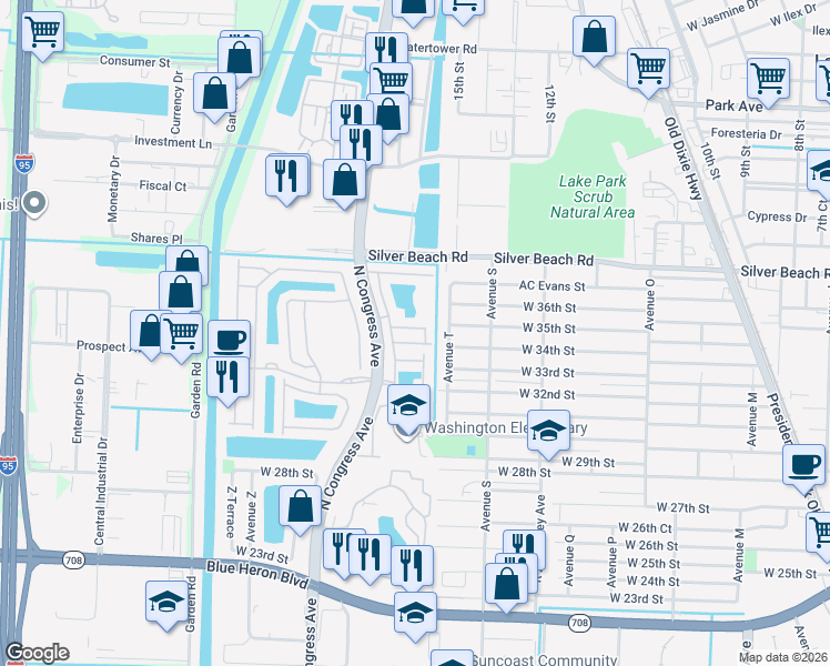map of restaurants, bars, coffee shops, grocery stores, and more near 1928 Gardenia Court in Riviera Beach