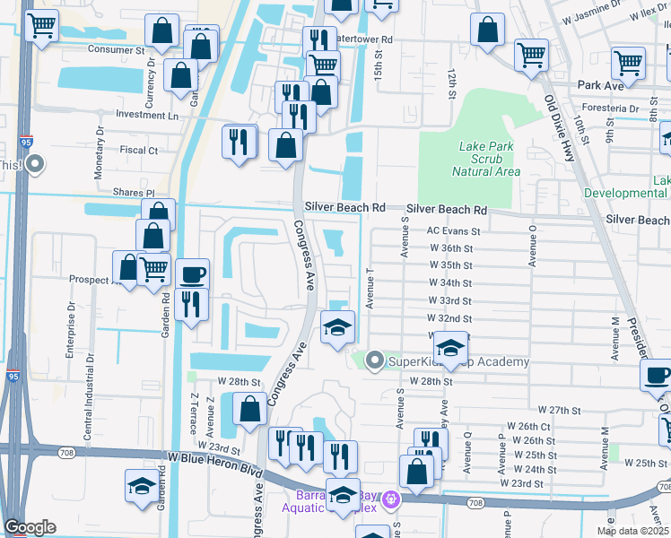 map of restaurants, bars, coffee shops, grocery stores, and more near 1928 Gardenia Court in Riviera Beach
