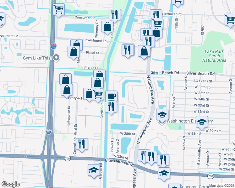 map of restaurants, bars, coffee shops, grocery stores, and more near 1060 Centre Stone Lane in Riviera Beach